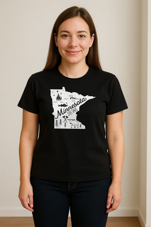 Minnesota State Map T-Shirt, Illustrated Lake Life Travel Souvenir for Hometown Gifts