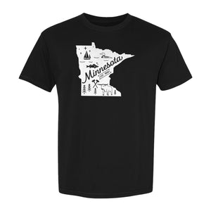 Minnesota State Map T-Shirt, Illustrated Lake Life Travel Souvenir for Hometown Gifts