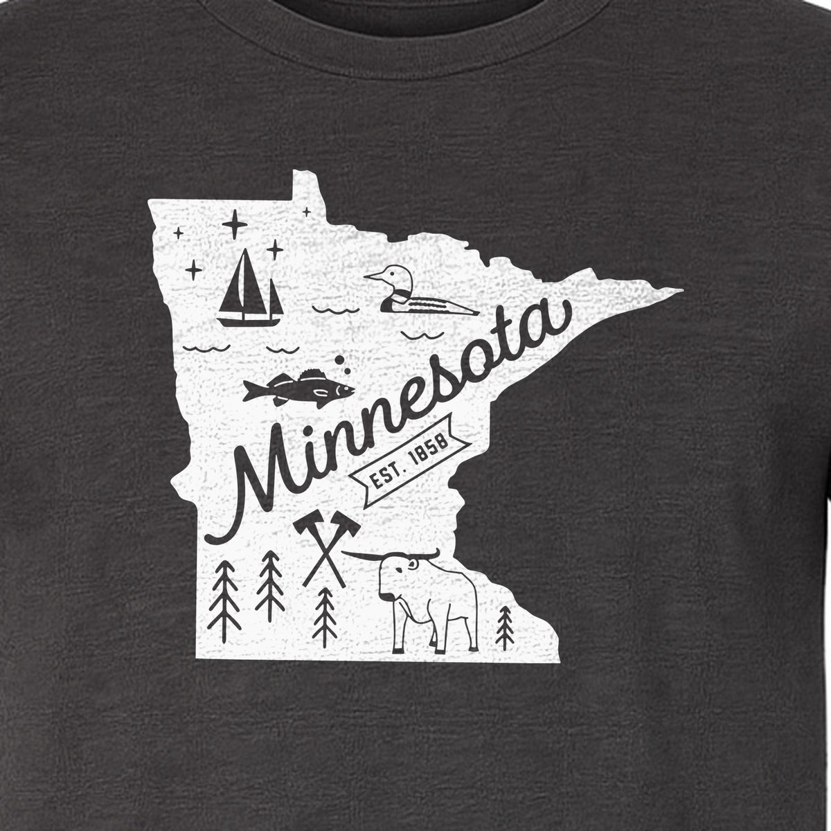 Minnesota State Map T-Shirt, Illustrated Lake Life Travel Souvenir for Hometown Gifts