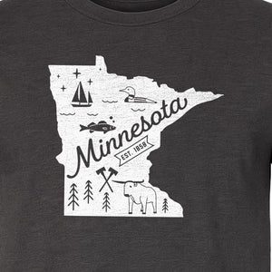 Minnesota State Map T-Shirt, Illustrated Lake Life Travel Souvenir for Hometown Gifts