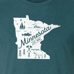Minnesota State Map T-Shirt, Illustrated Lake Life Travel Souvenir for Hometown Gifts