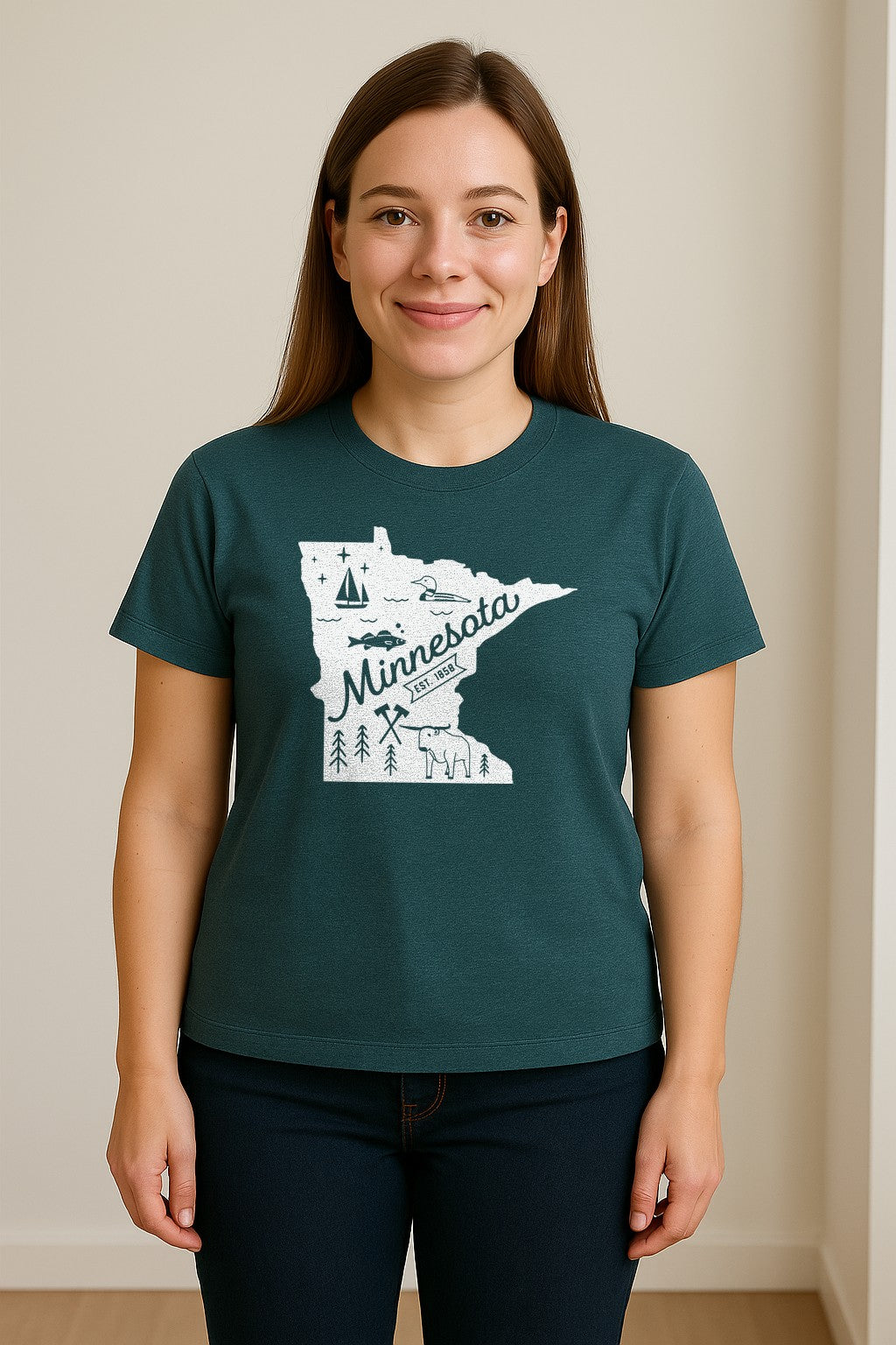 Minnesota State Map T-Shirt, Illustrated Lake Life Travel Souvenir for Hometown Gifts