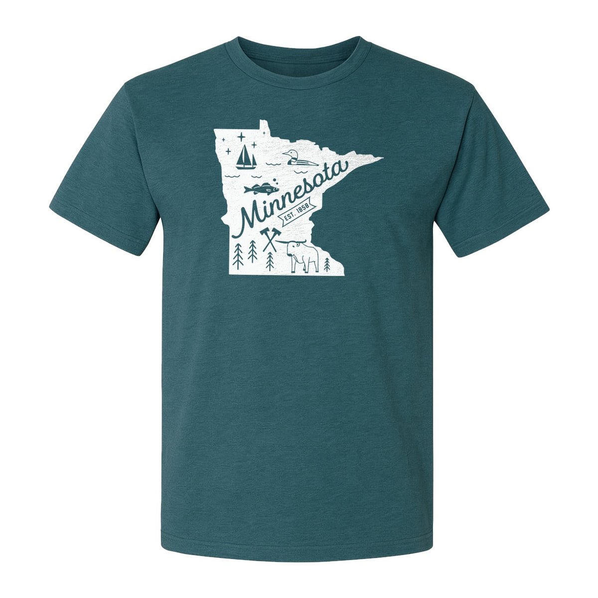 Minnesota State Map T-Shirt, Illustrated Lake Life Travel Souvenir for Hometown Gifts