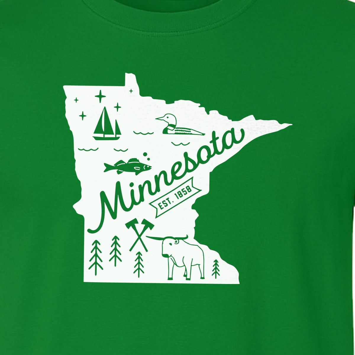 Minnesota State Map T-Shirt, Illustrated Lake Life Travel Souvenir for Hometown Gifts
