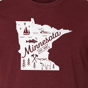 Minnesota State Map T-Shirt, Illustrated Lake Life Travel Souvenir for Hometown Gifts