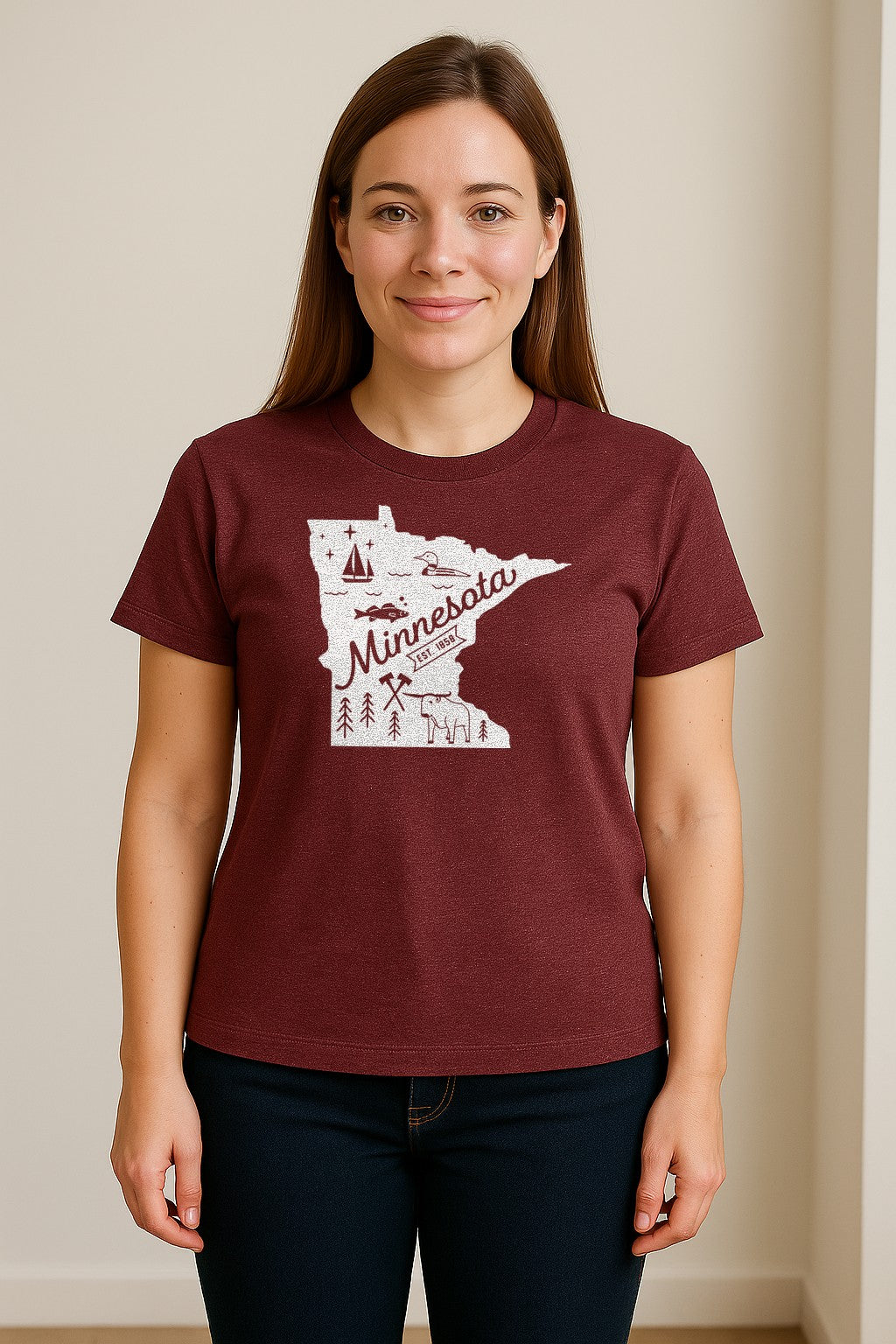 Minnesota State Map T-Shirt, Illustrated Lake Life Travel Souvenir for Hometown Gifts