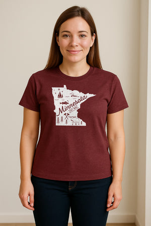 Minnesota State Map T-Shirt, Illustrated Lake Life Travel Souvenir for Hometown Gifts