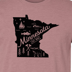 Minnesota State Map T-Shirt, Illustrated Lake Life Travel Souvenir for Hometown Gifts