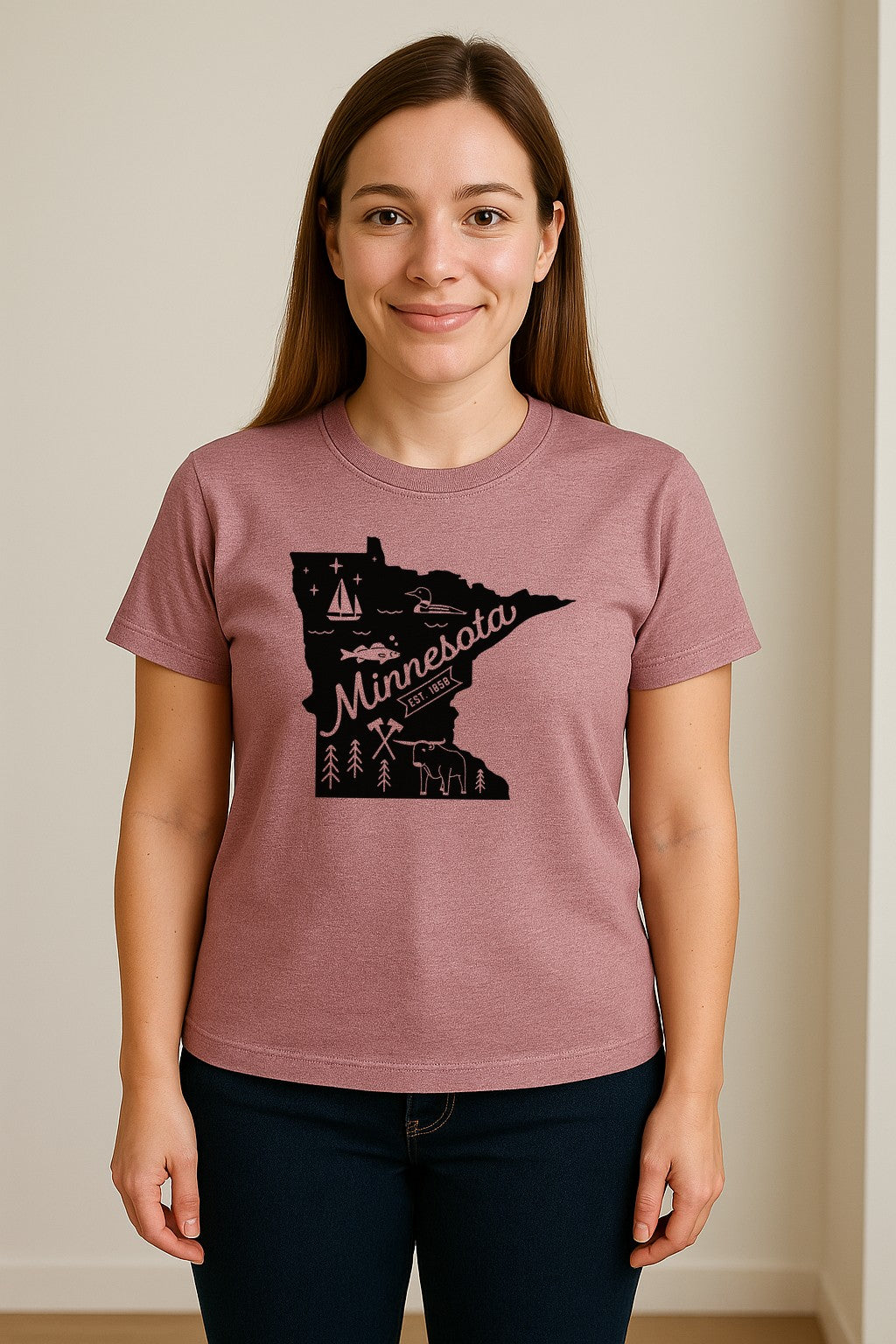Minnesota State Map T-Shirt, Illustrated Lake Life Travel Souvenir for Hometown Gifts