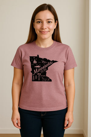 Minnesota State Map T-Shirt, Illustrated Lake Life Travel Souvenir for Hometown Gifts