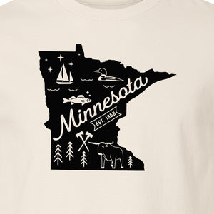 Minnesota State Map T-Shirt, Illustrated Lake Life Travel Souvenir for Hometown Gifts