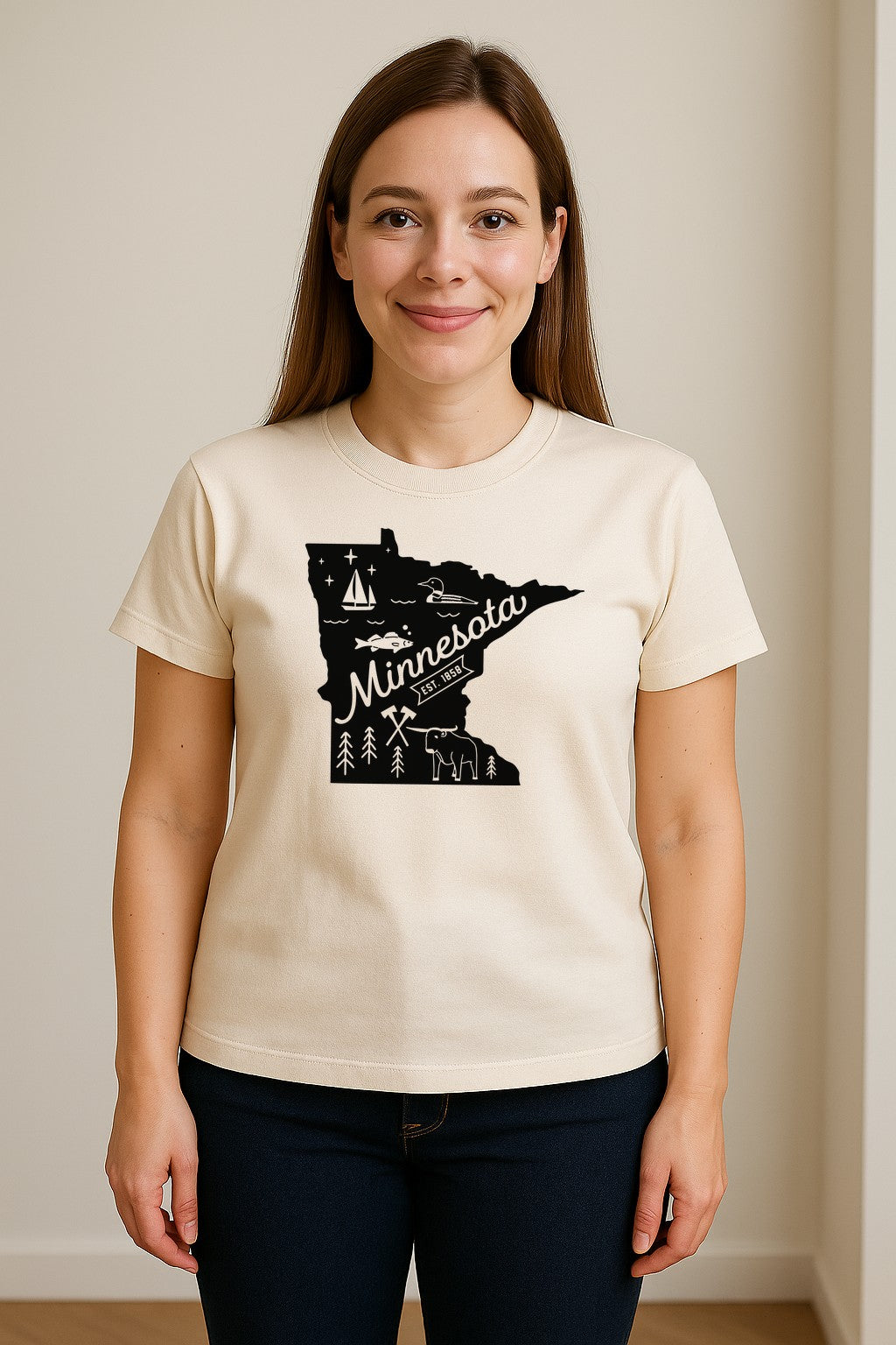Minnesota State Map T-Shirt, Illustrated Lake Life Travel Souvenir for Hometown Gifts