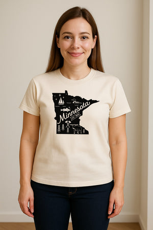 Minnesota State Map T-Shirt, Illustrated Lake Life Travel Souvenir for Hometown Gifts