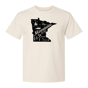 Minnesota State Map T-Shirt, Illustrated Lake Life Travel Souvenir for Hometown Gifts