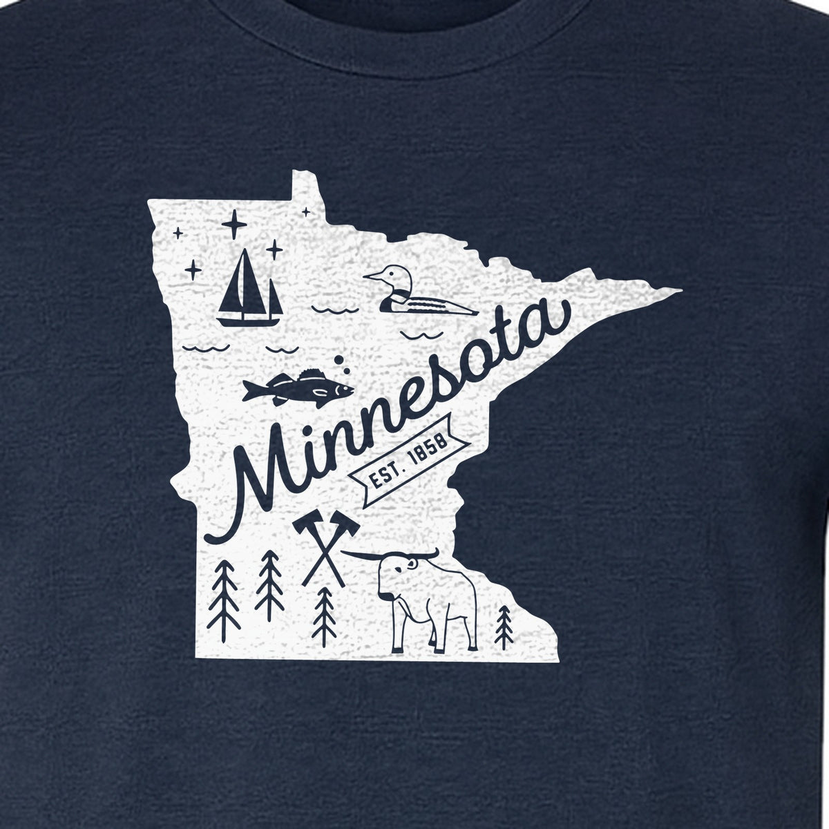 Minnesota State Map T-Shirt, Illustrated Lake Life Travel Souvenir for Hometown Gifts