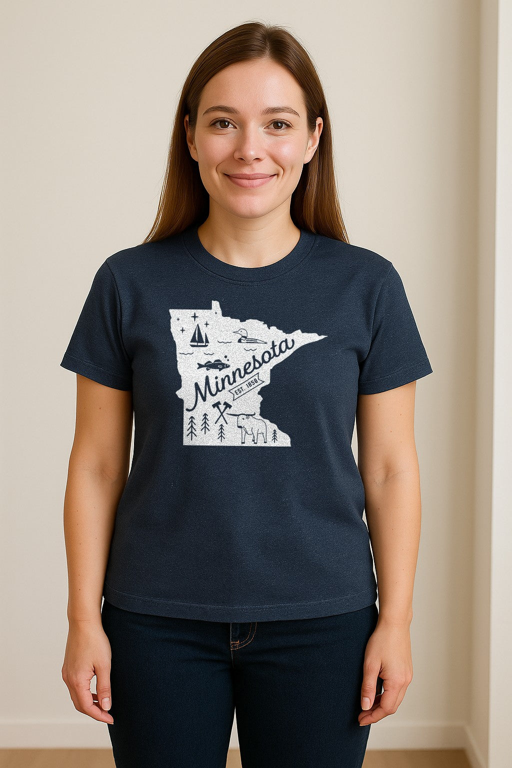 Minnesota State Map T-Shirt, Illustrated Lake Life Travel Souvenir for Hometown Gifts