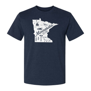 Minnesota State Map T-Shirt, Illustrated Lake Life Travel Souvenir for Hometown Gifts