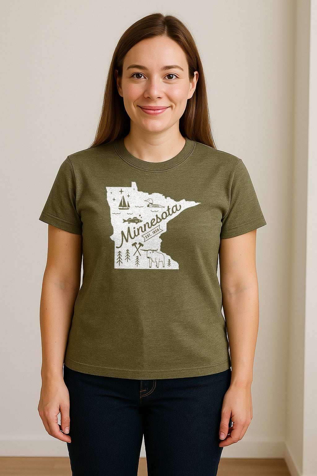 Minnesota State Map T-Shirt, Illustrated Lake Life Travel Souvenir for Hometown Gifts