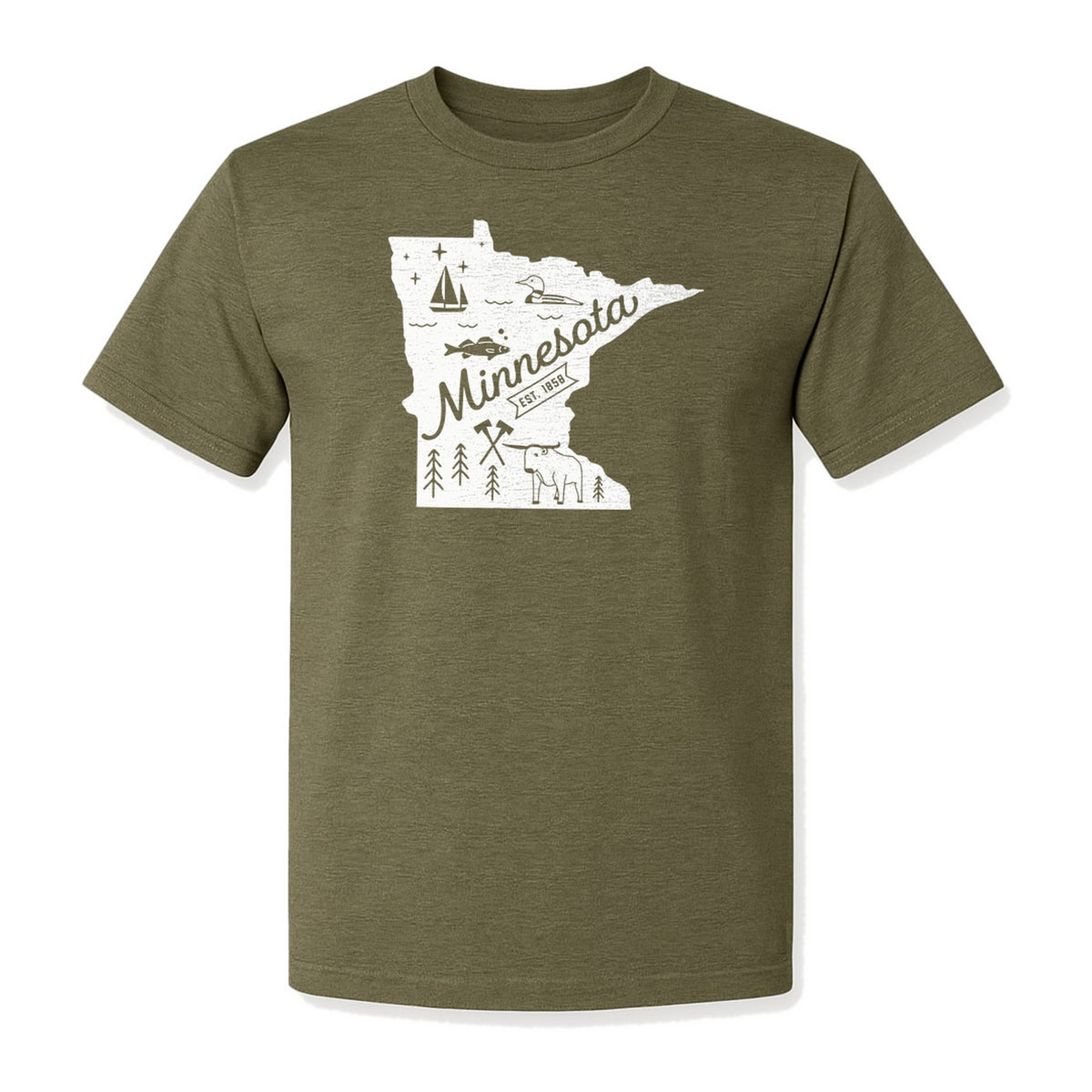 Minnesota State Map T-Shirt, Illustrated Lake Life Travel Souvenir for Hometown Gifts