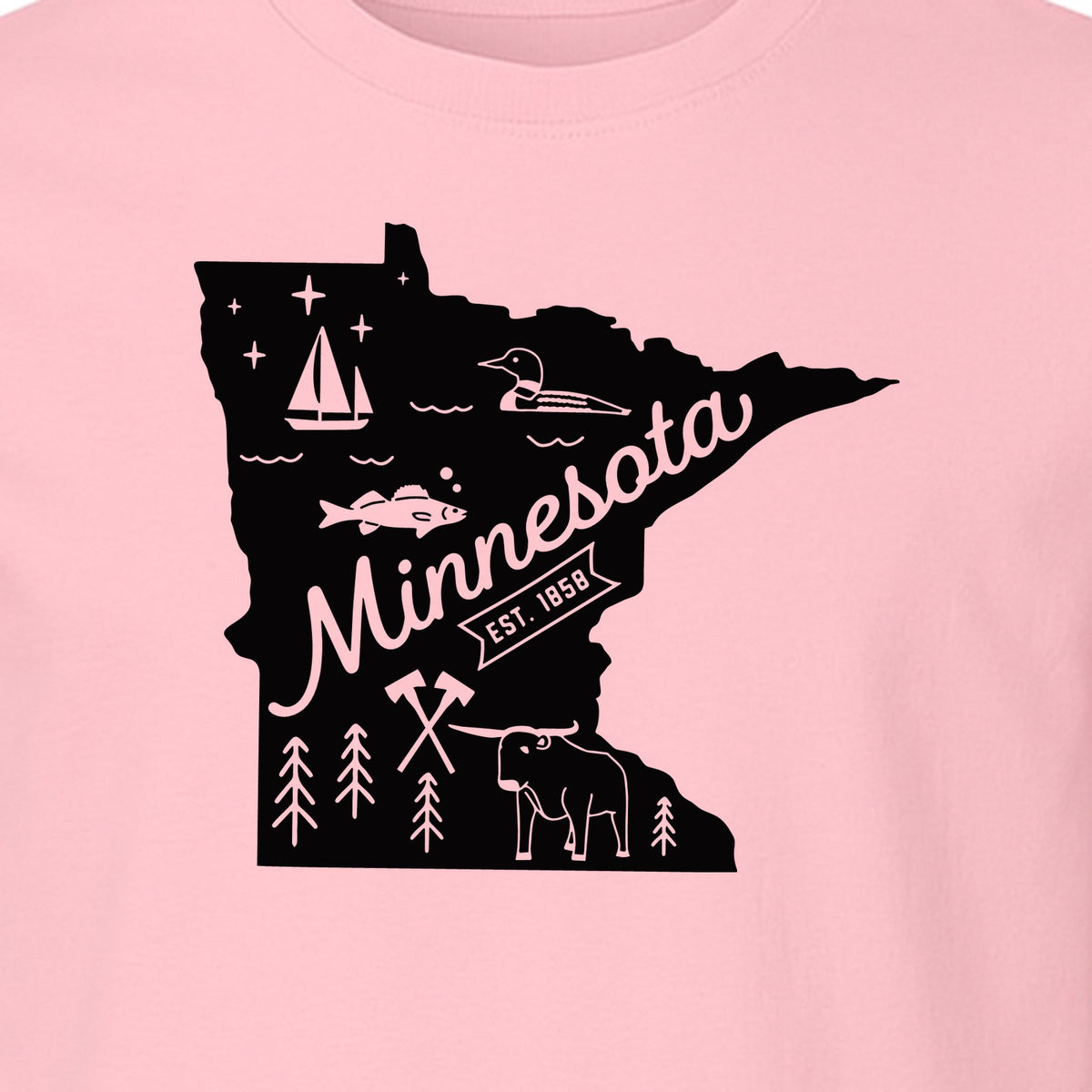 Minnesota State Map T-Shirt, Illustrated Lake Life Travel Souvenir for Hometown Gifts