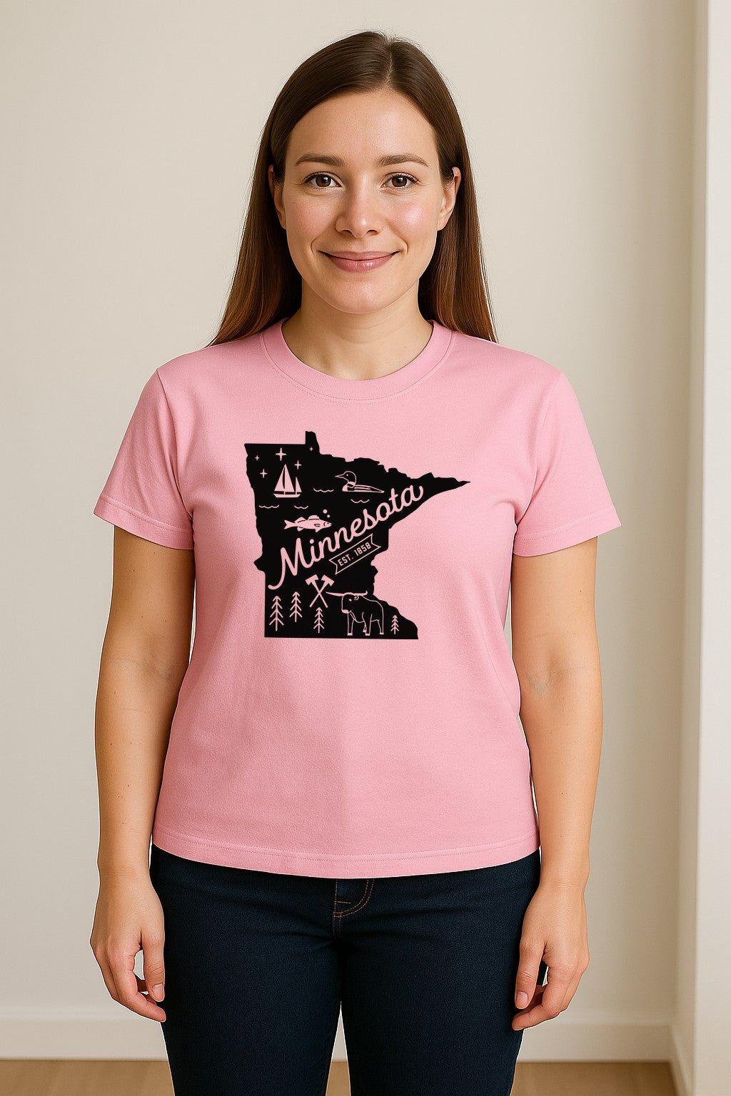 Minnesota State Map T-Shirt, Illustrated Lake Life Travel Souvenir for Hometown Gifts