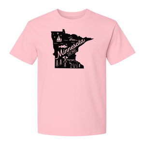 Minnesota State Map T-Shirt, Illustrated Lake Life Travel Souvenir for Hometown Gifts