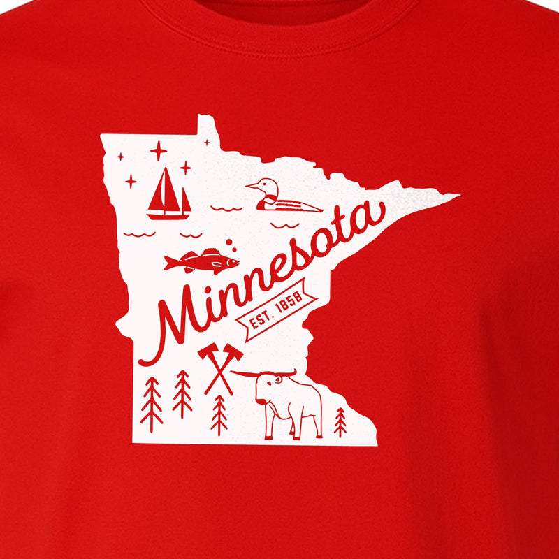 Minnesota State Map T-Shirt, Illustrated Lake Life Travel Souvenir for Hometown Gifts