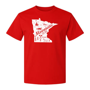 Minnesota State Map T-Shirt, Illustrated Lake Life Travel Souvenir for Hometown Gifts