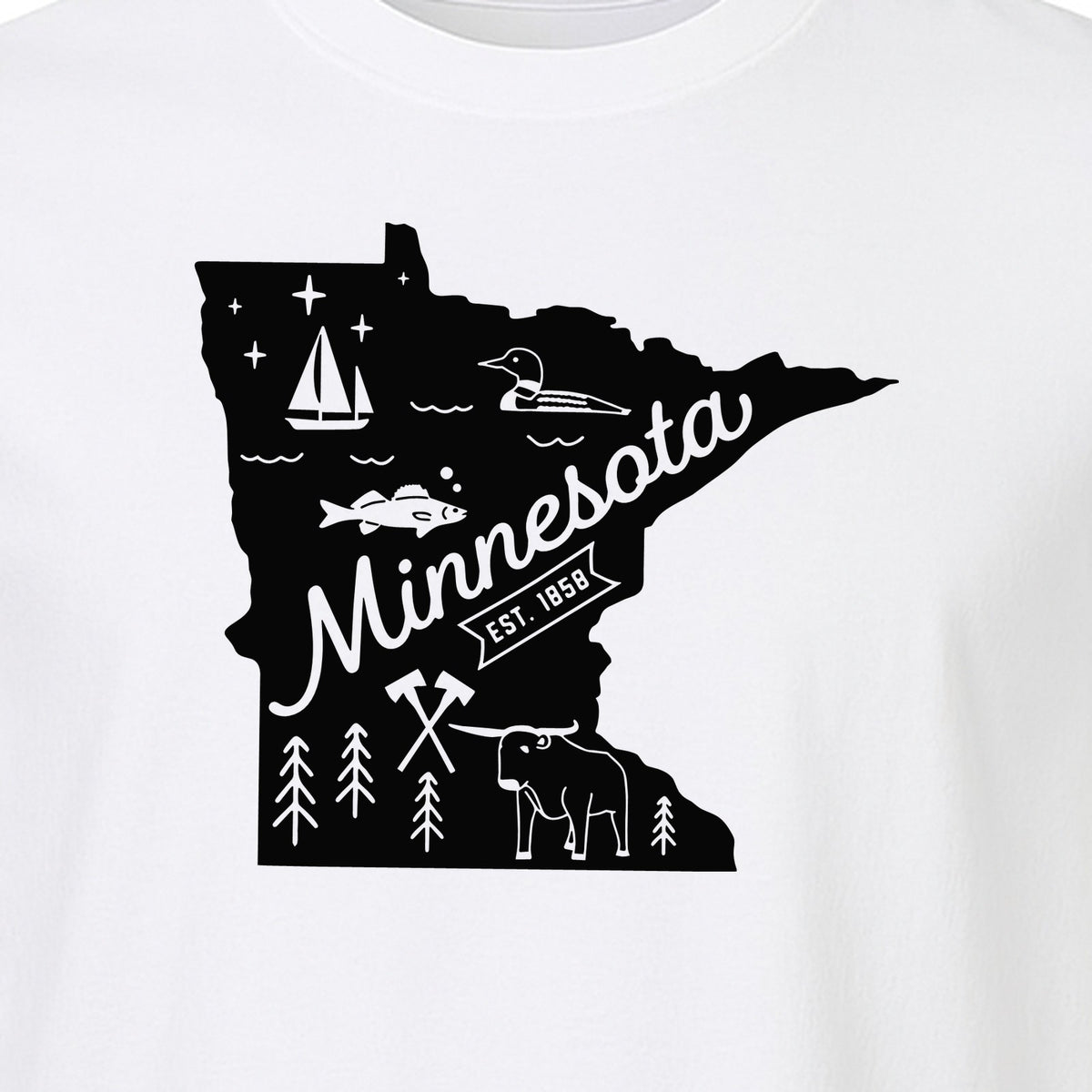 Minnesota State Map T-Shirt, Illustrated Lake Life Travel Souvenir for Hometown Gifts