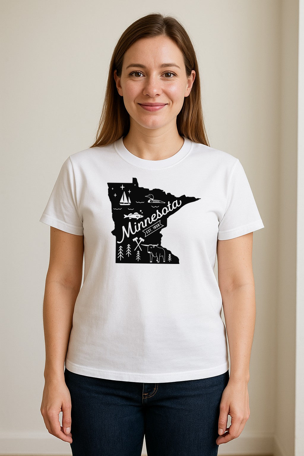 Minnesota State Map T-Shirt, Illustrated Lake Life Travel Souvenir for Hometown Gifts