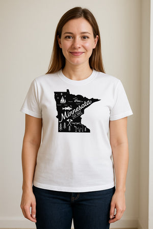 Minnesota State Map T-Shirt, Illustrated Lake Life Travel Souvenir for Hometown Gifts