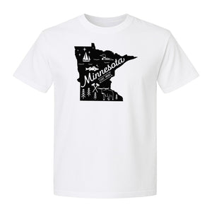 Minnesota State Map T-Shirt, Illustrated Lake Life Travel Souvenir for Hometown Gifts