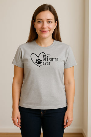 Pet Sitter T-Shirt, Heart and Paw Print Design for Dog Walkers, Rescue Volunteers and Animal Lovers
