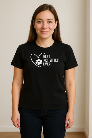 Pet Sitter T-Shirt, Heart and Paw Print Design for Dog Walkers, Rescue Volunteers and Animal Lovers