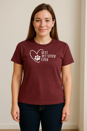 Pet Sitter T-Shirt, Heart and Paw Print Design for Dog Walkers, Rescue Volunteers and Animal Lovers