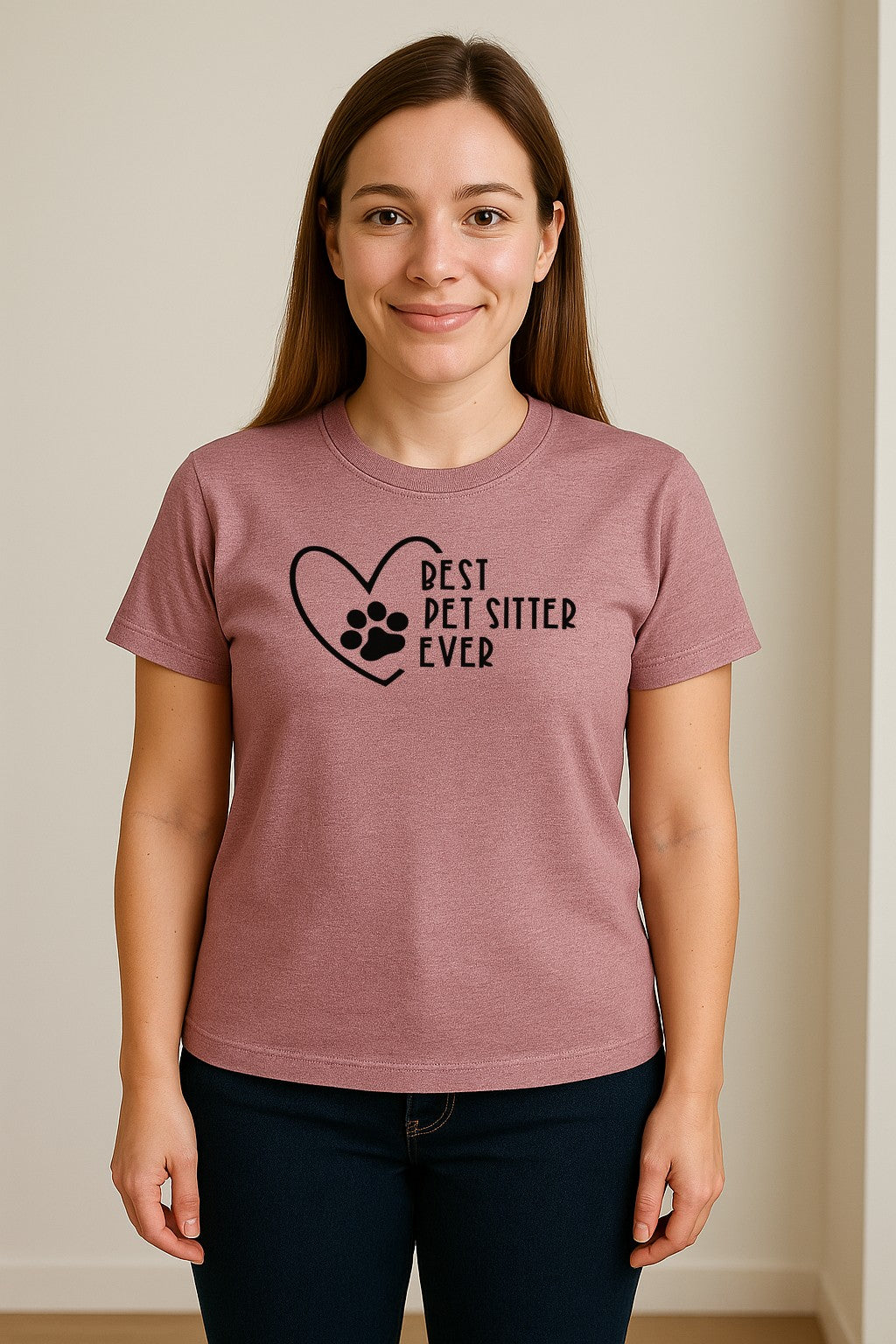 Pet Sitter T-Shirt, Heart and Paw Print Design for Dog Walkers, Rescue Volunteers and Animal Lovers