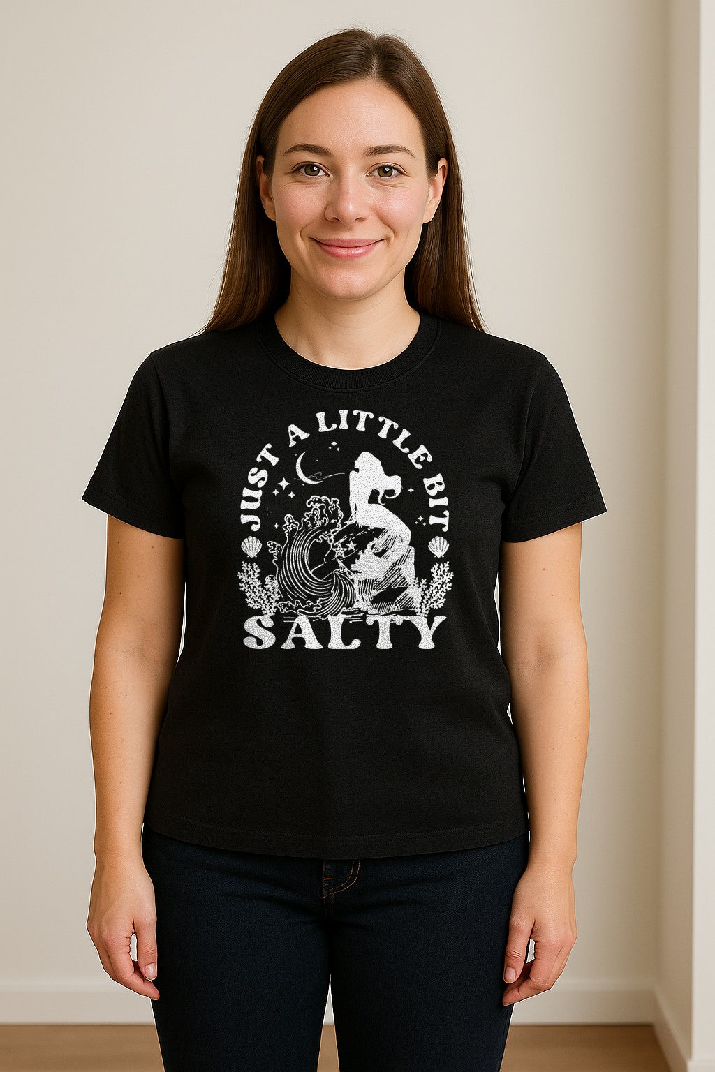 Mermaid T-Shirt, Just a Little Bit Salty Beach Graphic Tee for Bridal Party and Girls Trip Gifts