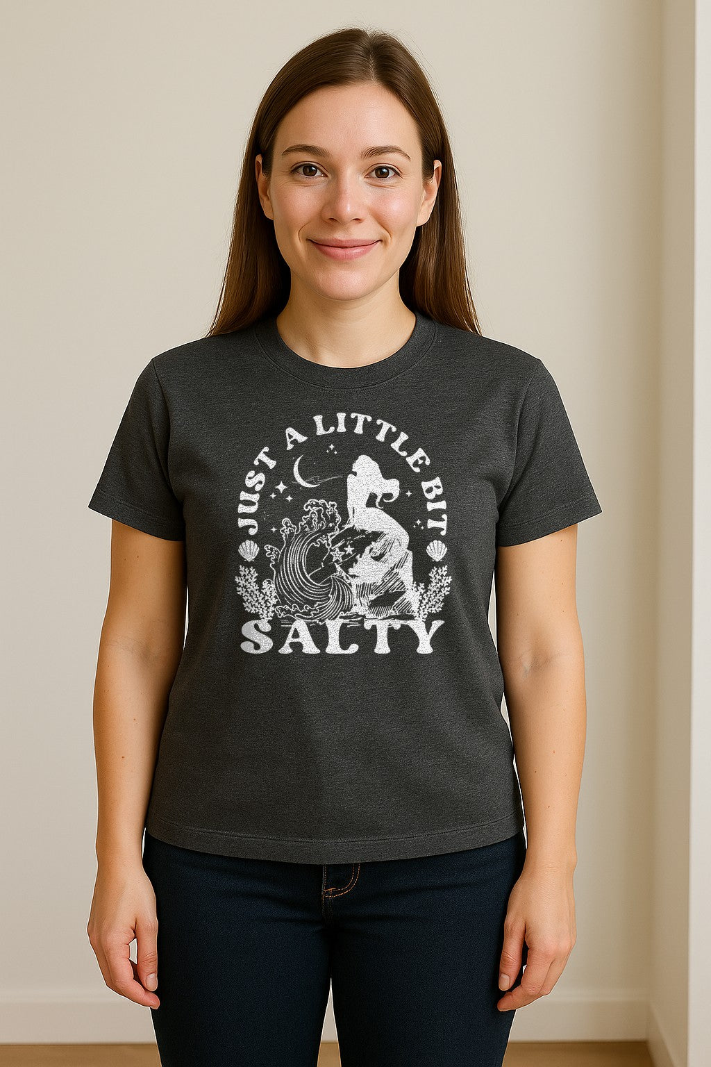 Mermaid T-Shirt, Just a Little Bit Salty Beach Graphic Tee for Bridal Party and Girls Trip Gifts