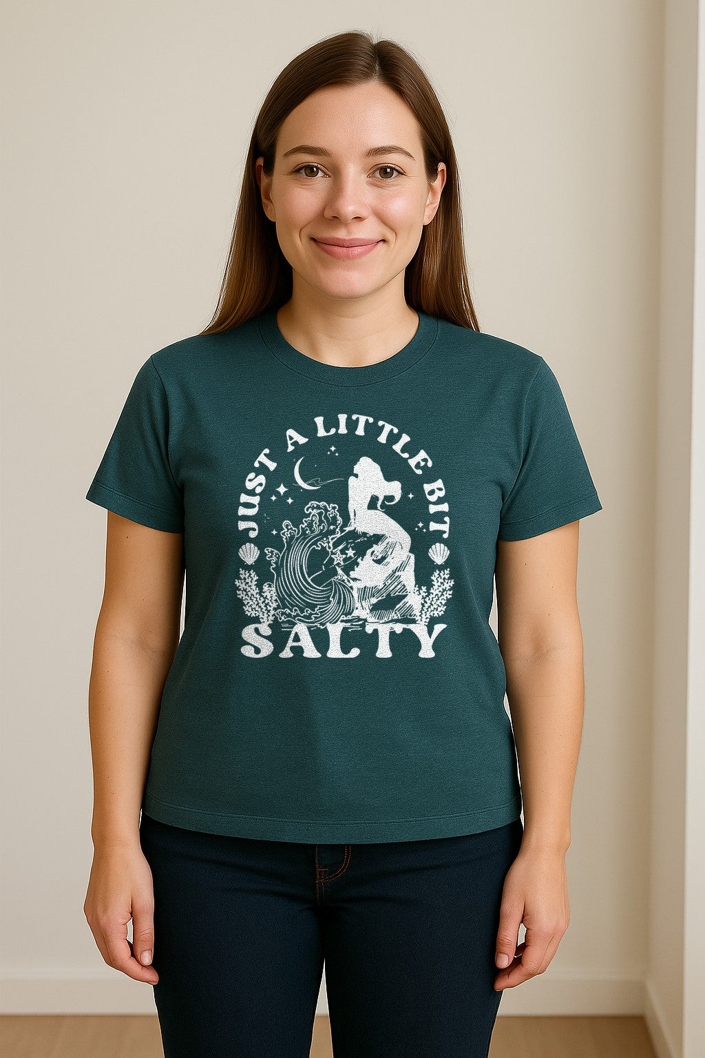 Mermaid T-Shirt, Just a Little Bit Salty Beach Graphic Tee for Bridal Party and Girls Trip Gifts