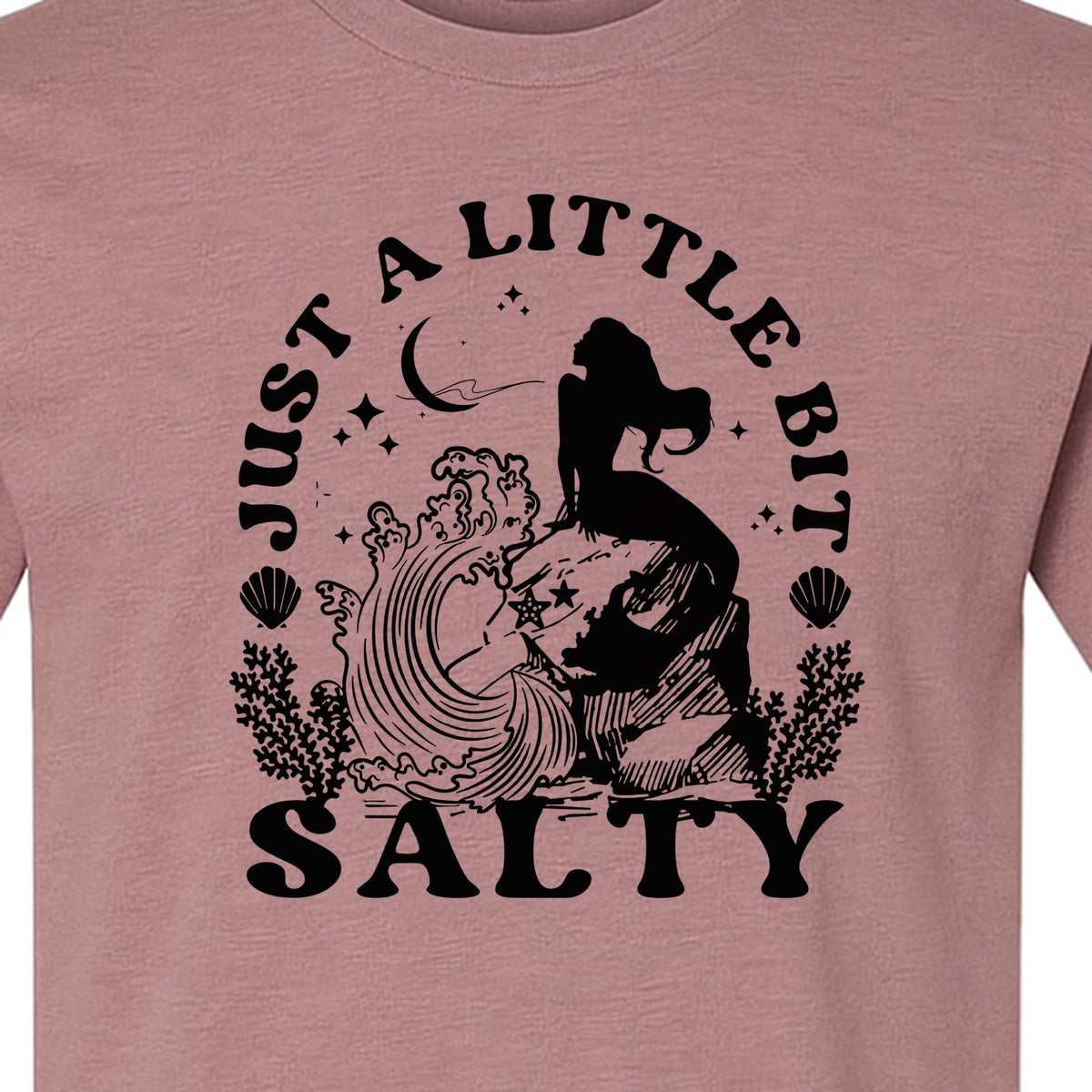 Mermaid T-Shirt, Just a Little Bit Salty Beach Graphic Tee for Bridal Party and Girls Trip Gifts