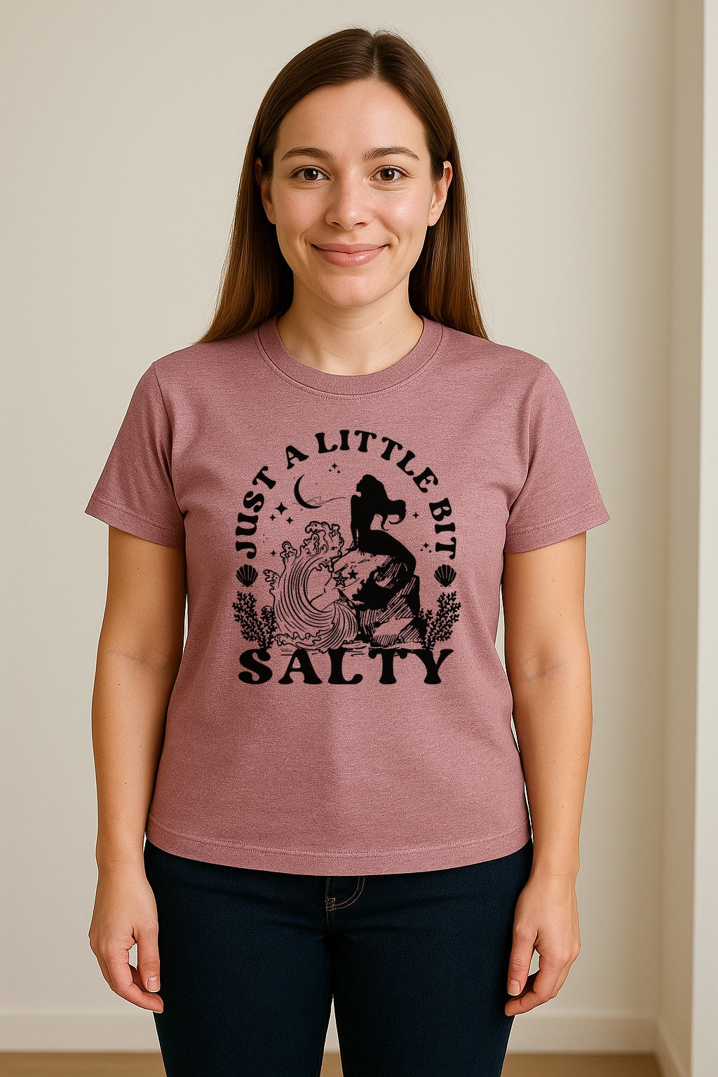 Mermaid T-Shirt, Just a Little Bit Salty Beach Graphic Tee for Bridal Party and Girls Trip Gifts