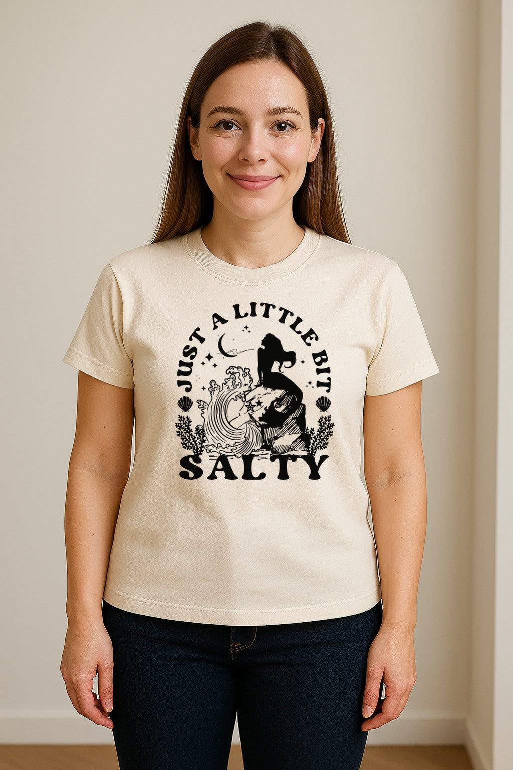 Mermaid T-Shirt, Just a Little Bit Salty Beach Graphic Tee for Bridal Party and Girls Trip Gifts