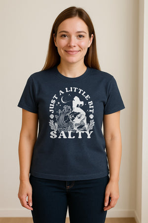 Mermaid T-Shirt, Just a Little Bit Salty Beach Graphic Tee for Bridal Party and Girls Trip Gifts