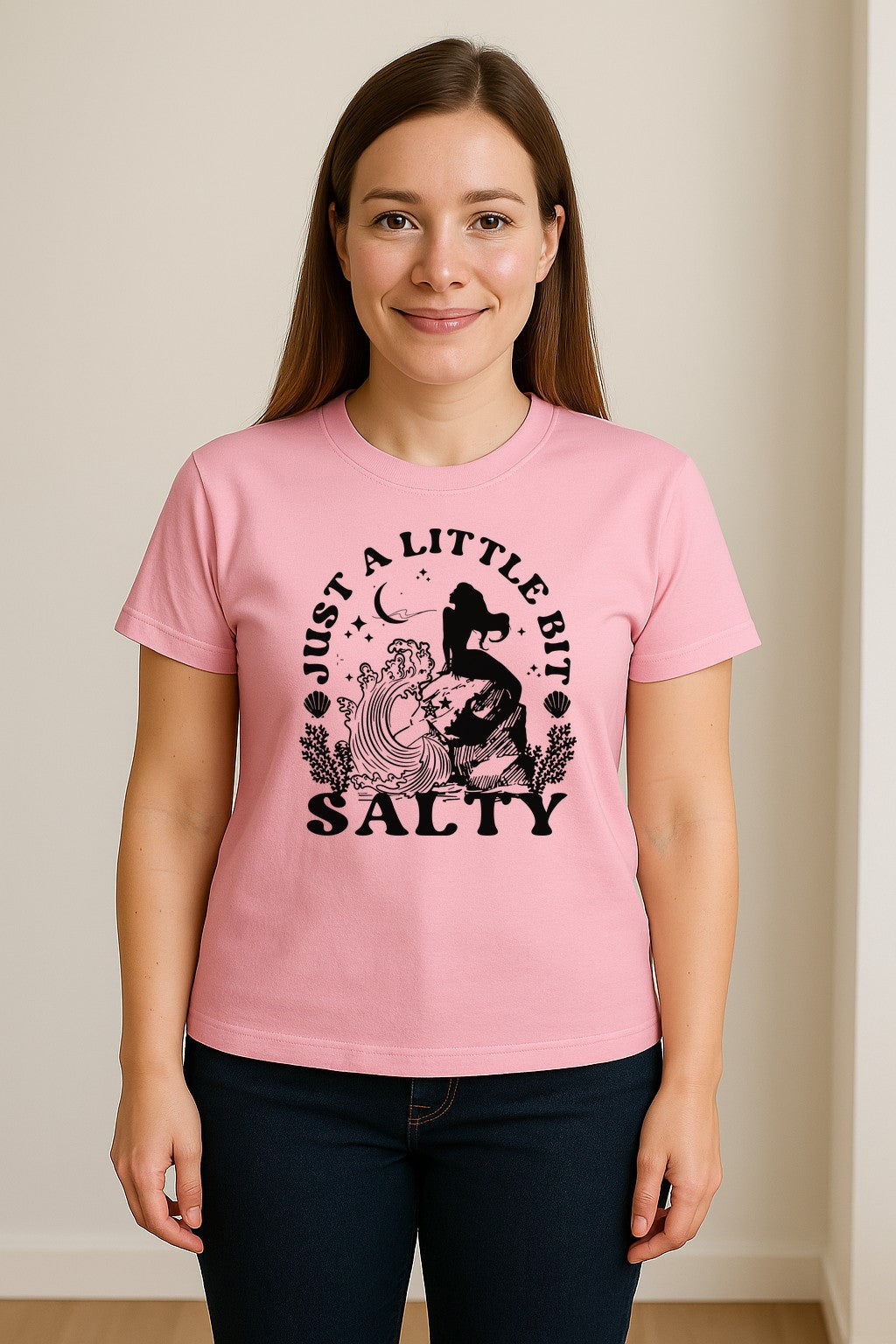Mermaid T-Shirt, Just a Little Bit Salty Beach Graphic Tee for Bridal Party and Girls Trip Gifts