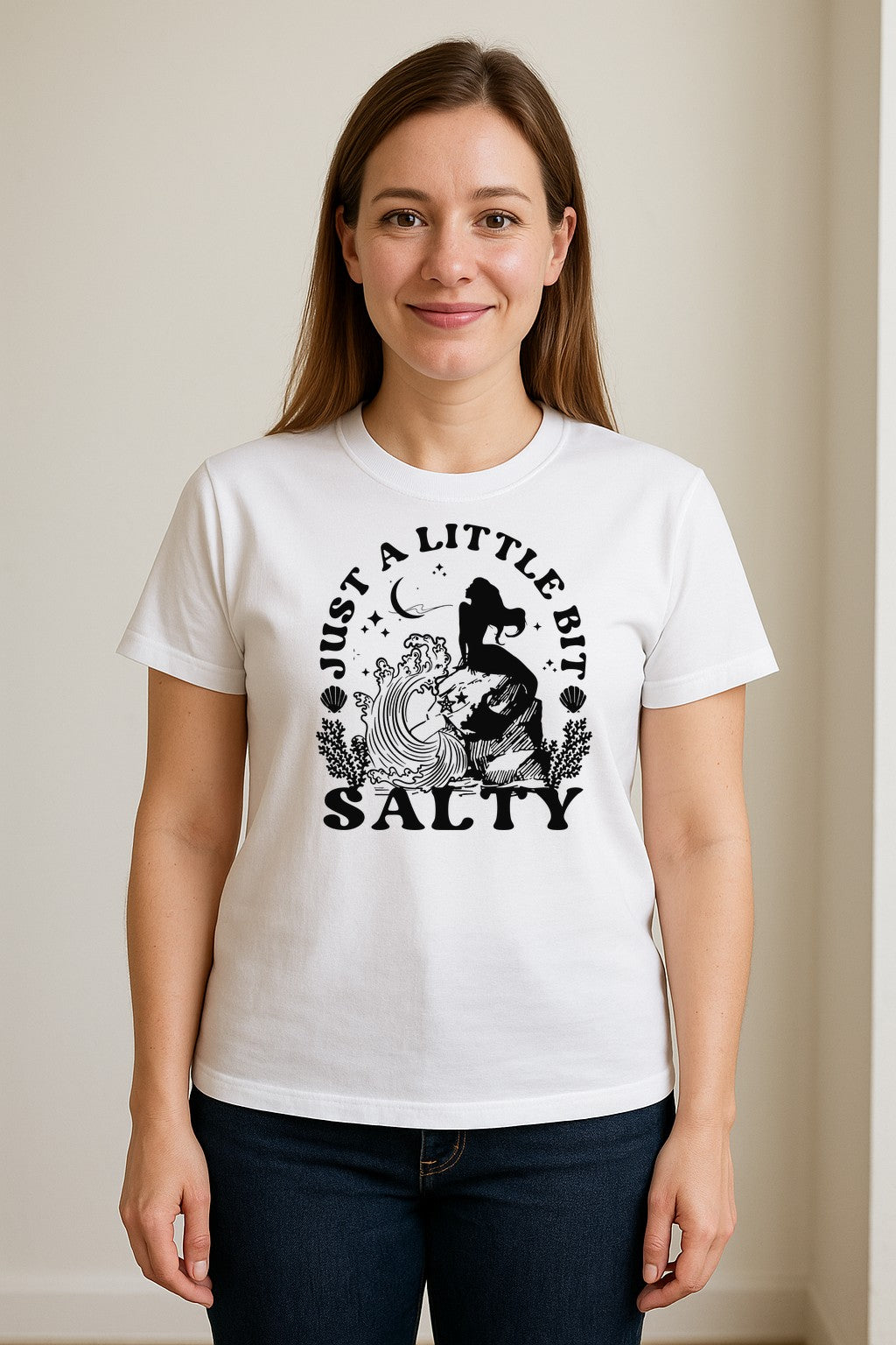 Mermaid T-Shirt, Just a Little Bit Salty Beach Graphic Tee for Bridal Party and Girls Trip Gifts