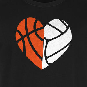 Basketball Volleyball T-Shirt, Split Heart Game Day Design for Sports Fans, Players and Coaches