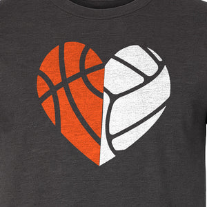 Basketball Volleyball T-Shirt, Split Heart Game Day Design for Sports Fans, Players and Coaches