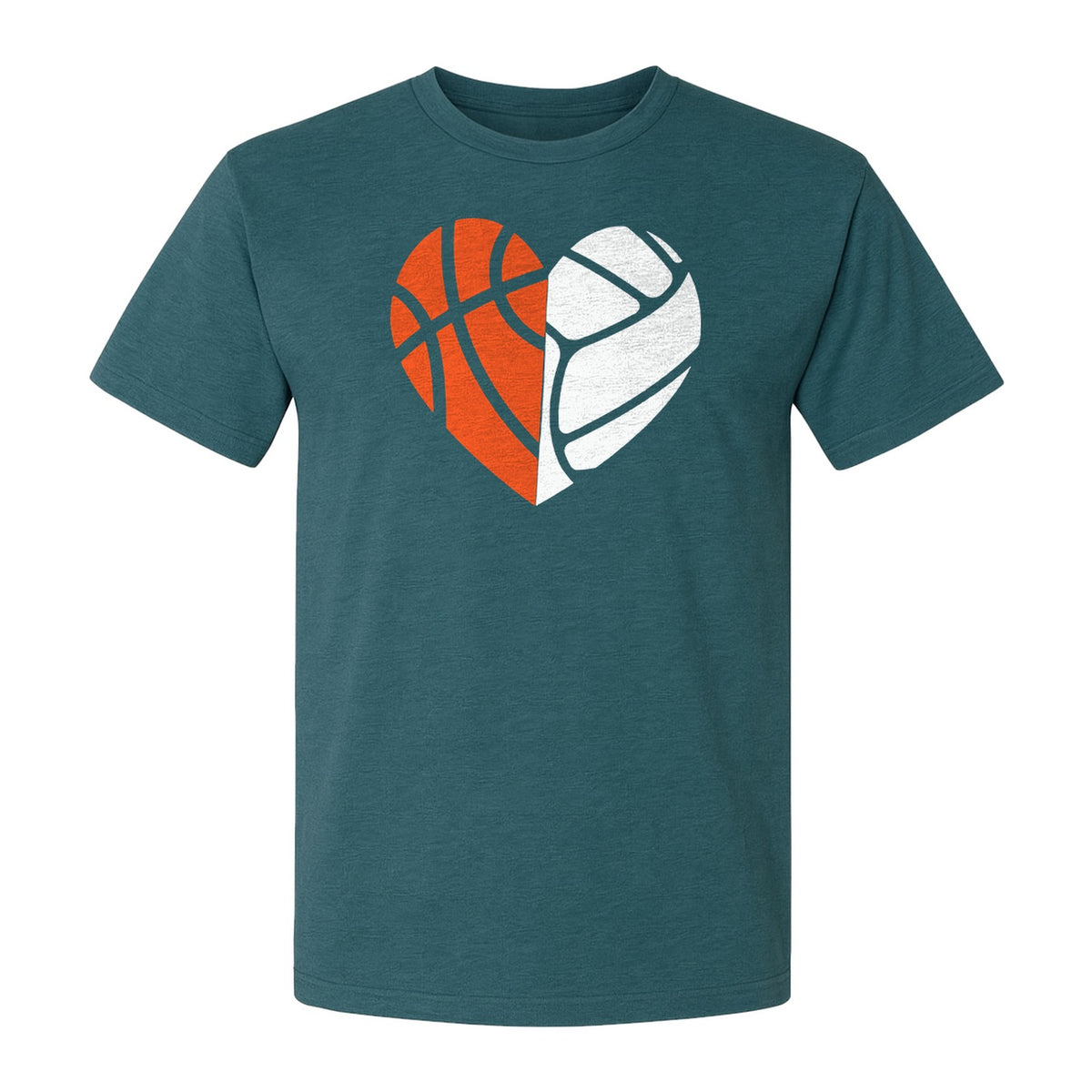 Basketball Volleyball T-Shirt, Split Heart Game Day Design for Sports Fans, Players and Coaches