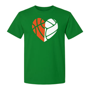 Basketball Volleyball T-Shirt, Split Heart Game Day Design for Sports Fans, Players and Coaches
