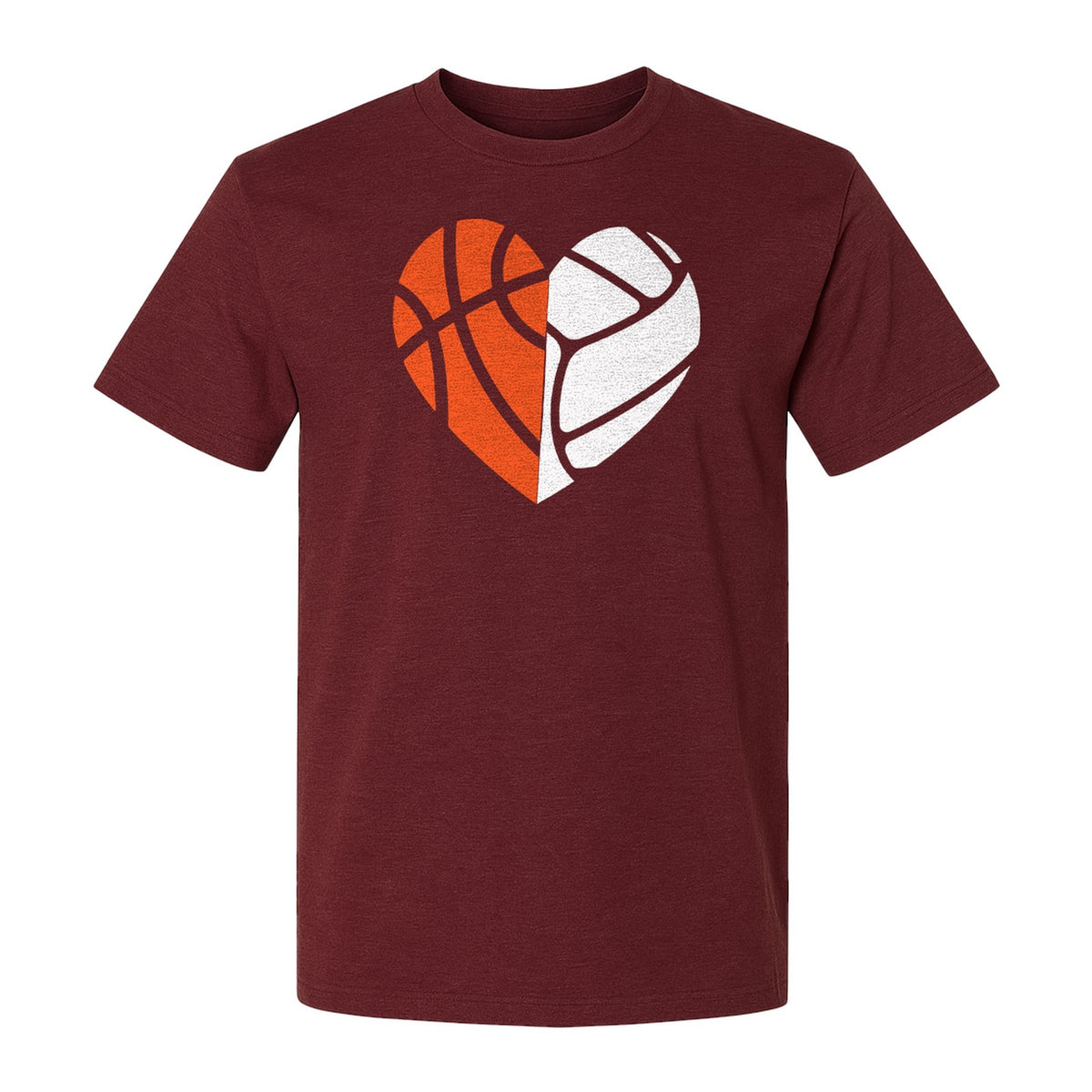 Basketball Volleyball T-Shirt, Split Heart Game Day Design for Sports Fans, Players and Coaches